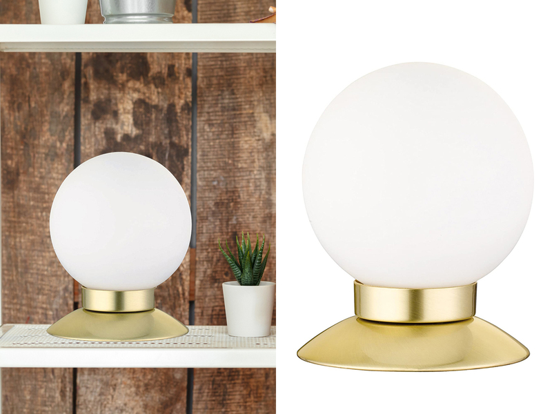 2er SET LED Tischlampen Messing Glasschirm Weiß, Touchdimmer, Höhe 13cm
