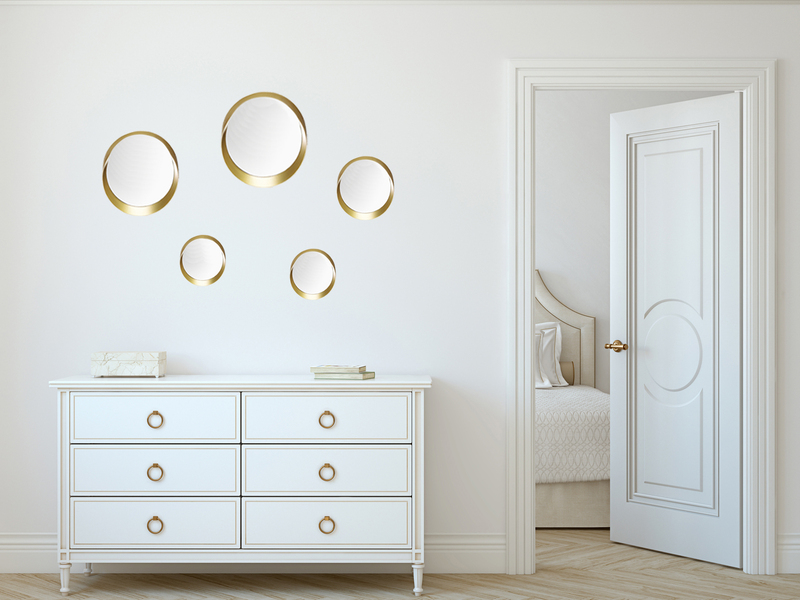 Deko Wandspiegel 5er Spiegel SET mit Rahmen in Gold & Magnet zum Kleben