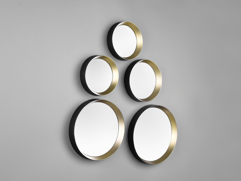 Deko Wandspiegel 5er Spiegel SET mit Rahmen in Schwarz Gold & Magnet zum Kleben