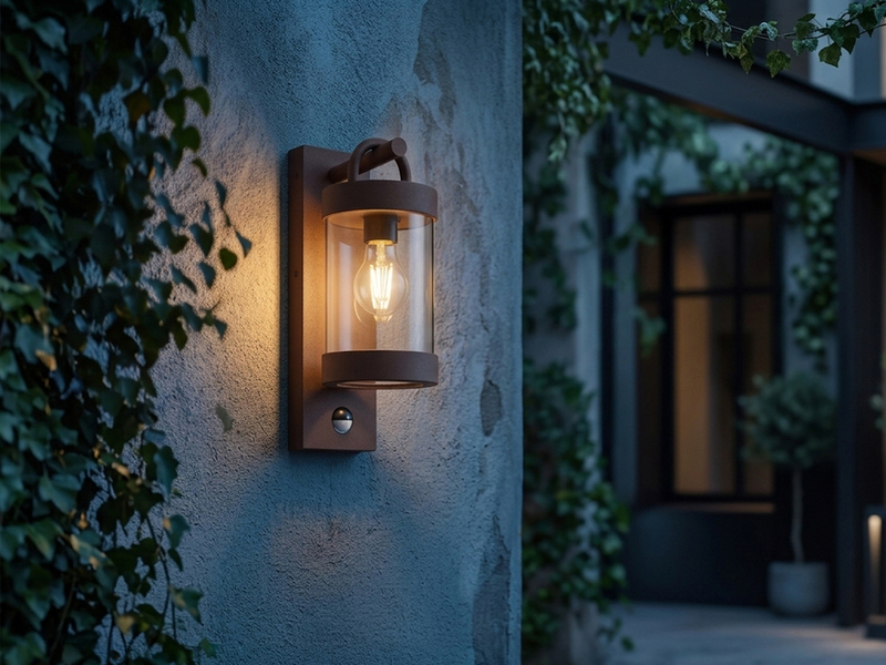 LED Außenwandleuchte mit Bewegungsmelder, Laterne Rostoptik, Höhe 33cm