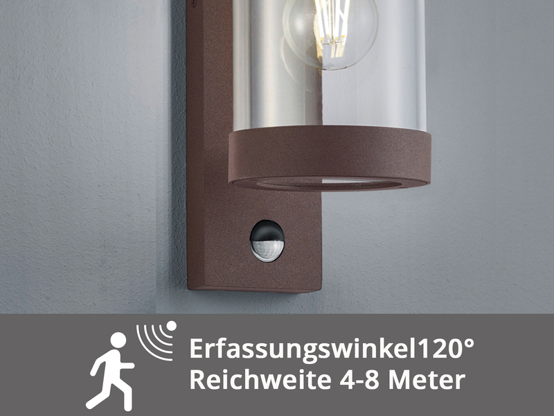 LED Außenwandleuchte mit Bewegungsmelder, Laterne Rostoptik, Höhe 33cm