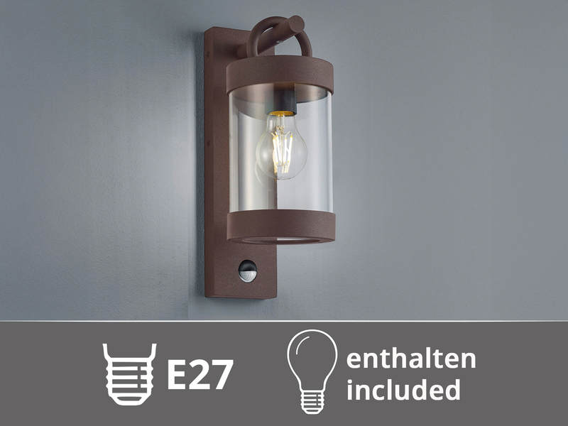 LED Außenwandleuchte mit Bewegungsmelder, Laterne Rostoptik, Höhe 33cm