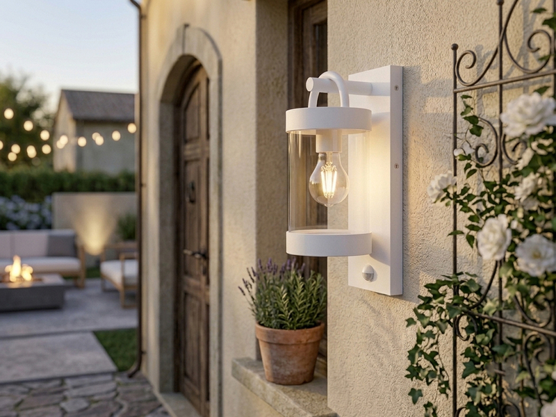 LED Außenwandleuchte mit Bewegungsmelder, Laterne Weiß, Höhe 33cm