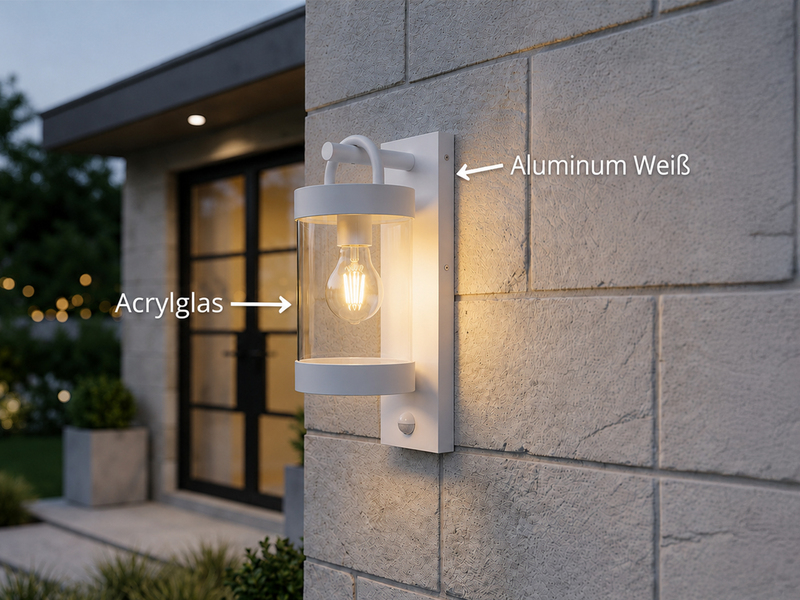 LED Außenwandleuchte mit Bewegungsmelder, Laterne Weiß, Höhe 33cm