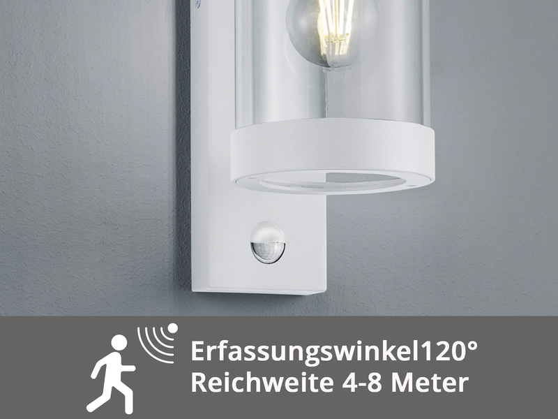 LED Außenwandleuchte mit Bewegungsmelder, Laterne Weiß, Höhe 33cm
