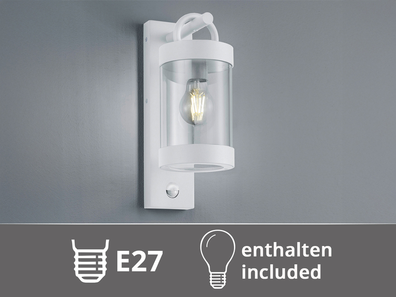 LED Außenwandleuchte mit Bewegungsmelder, Laterne Weiß, Höhe 33cm