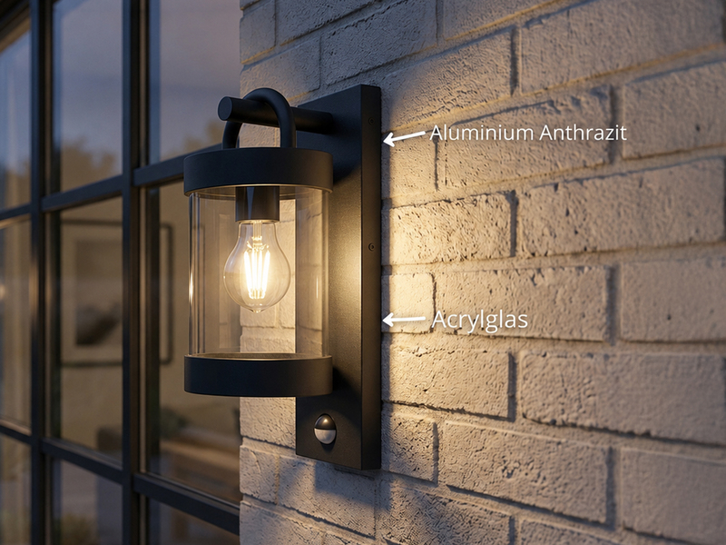 LED Außenwandleuchte mit Bewegungsmelder, Laterne Anthrazit, Höhe 33cm