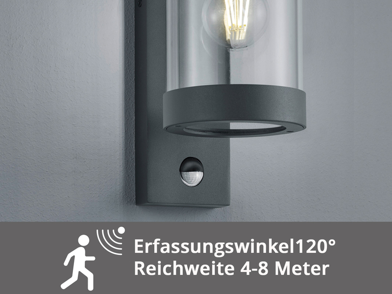 LED Außenwandleuchte mit Bewegungsmelder, Laterne Anthrazit, Höhe 33cm