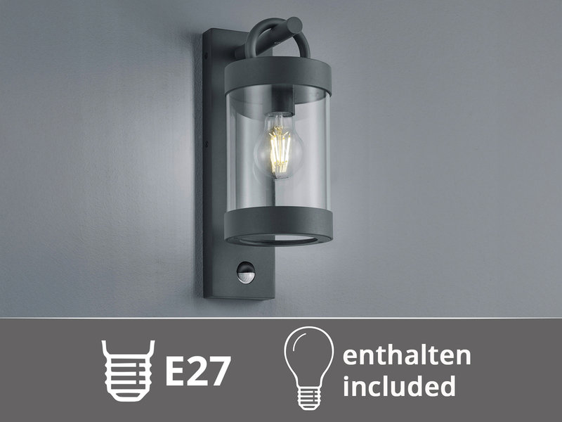 LED Außenwandleuchte mit Bewegungsmelder, Laterne Anthrazit, Höhe 33cm