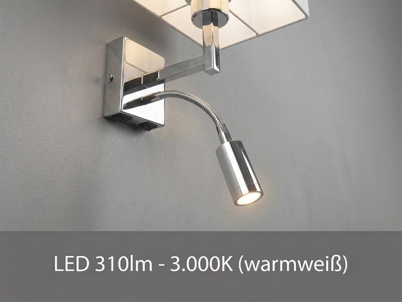 Wandleuchte CAIMA mit Schalter, LED Leselampe & Stoffschirm Weiß, Höhe 31cm