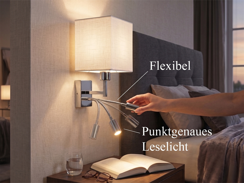 Wandleuchte CAIMA mit Schalter, LED Leselampe & Stoffschirm Weiß, Höhe 31cm