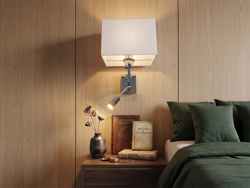 Wandleuchte CAIMA mit Schalter, LED Leselampe & Stoffschirm Weiß, Höhe 31cm