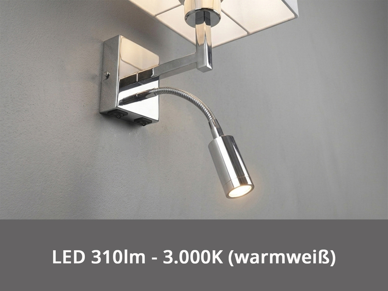 Wandleuchte CAIMA mit Schalter, LED Leselampe & Stoffschirm Weiß, Höhe 31cm
