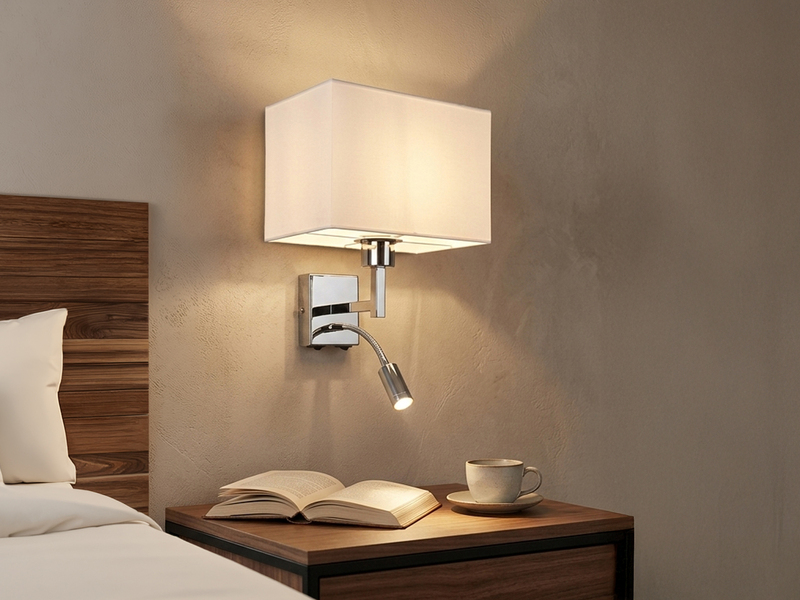 Wandleuchte CAIMA mit Schalter, LED Leselampe & Stoffschirm Weiß, Höhe 31cm