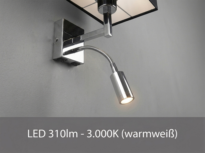 Wandleuchte CAIMA mit Schalter, LED Leselampe & Stoffschirm Schwarz, Höhe 31cm