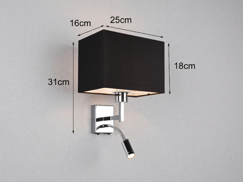 Wandleuchte CAIMA mit Schalter, LED Leselampe & Stoffschirm Schwarz, Höhe 31cm