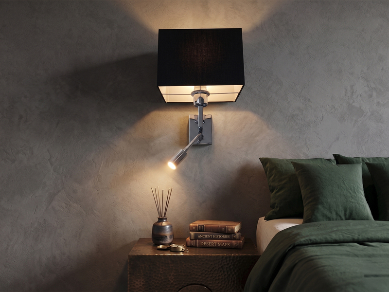 Wandleuchte CAIMA mit Schalter, LED Leselampe & Stoffschirm Schwarz, Höhe 31cm