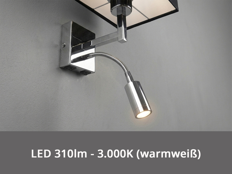 Wandleuchte CAIMA mit Schalter, LED Leselampe & Stoffschirm Schwarz, Höhe 31cm
