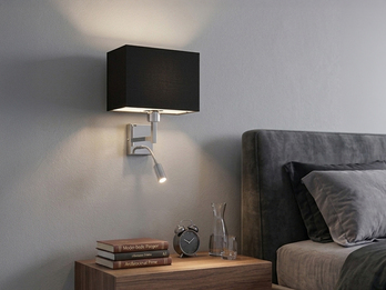Wandleuchte CAIMA mit Schalter, LED Leselampe & Stoffschirm Schwarz, Höhe 31cm