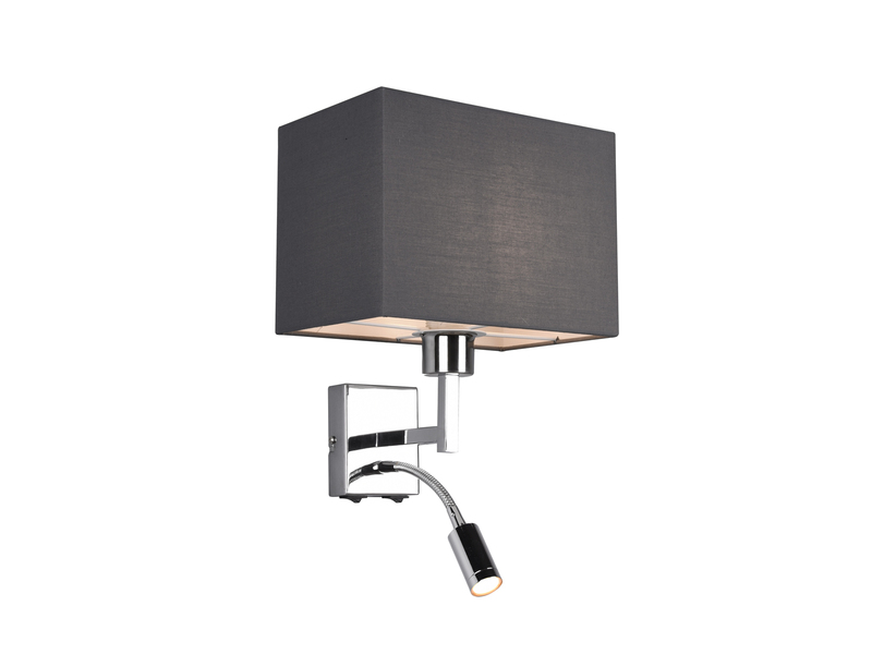 Wandleuchte CAIMA mit Schalter, LED Leselampe & Stoffschirm Grau, Höhe 31cm
