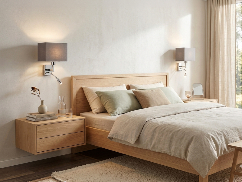 Wandleuchte CAIMA mit LED Leselampe & Stoffschirm Grau, Höhe 31cm