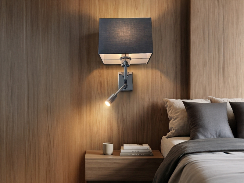 Wandleuchte CAIMA mit Schalter, LED Leselampe & Stoffschirm Grau, Höhe 31cm