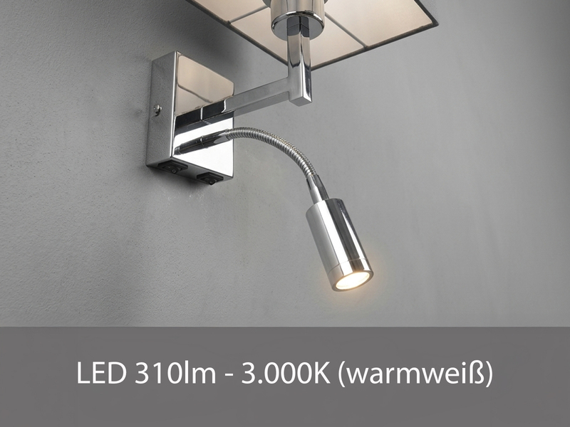 Wandleuchte CAIMA mit LED Leselampe & Stoffschirm Grau, Höhe 31cm