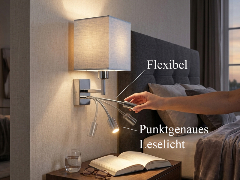 Wandleuchte CAIMA mit LED Leselampe & Stoffschirm Grau, Höhe 31cm