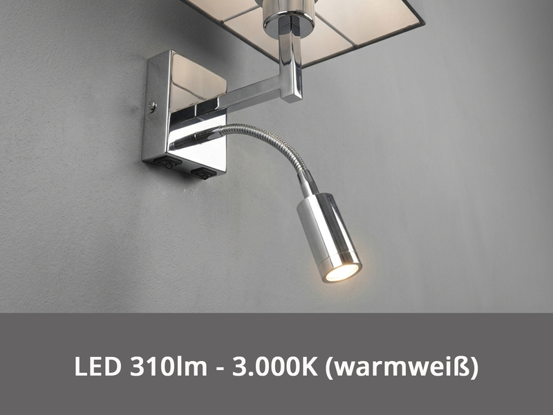 Wandleuchte CAIMA mit Schalter, LED Leselampe & Stoffschirm Grau, Höhe 31cm