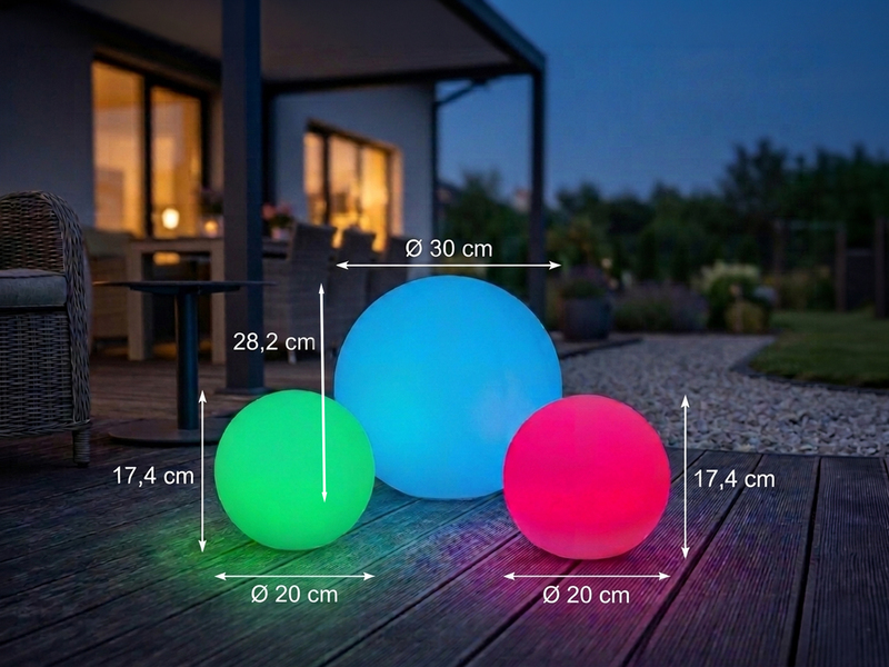 3er SET Garten Solarkugeln mit Fernbedienung dimmbar & RGBW Farbwechsel