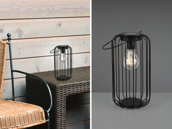 LED Solar Tischleuchte COTOCA zum hängen  Schwarz, Ø13cm, Höhe 26cm