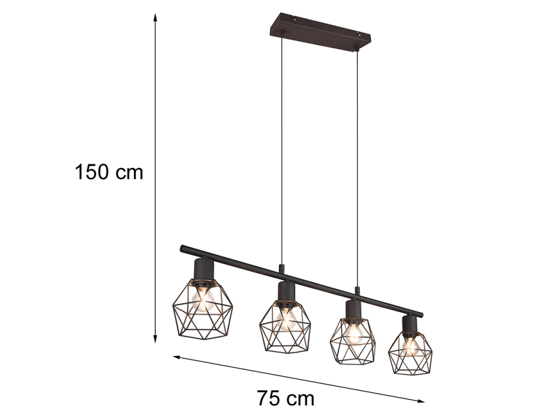 Industrial Pendelleuchte NARDA 4-flammig Metall Rostoptik, Breite 75cm