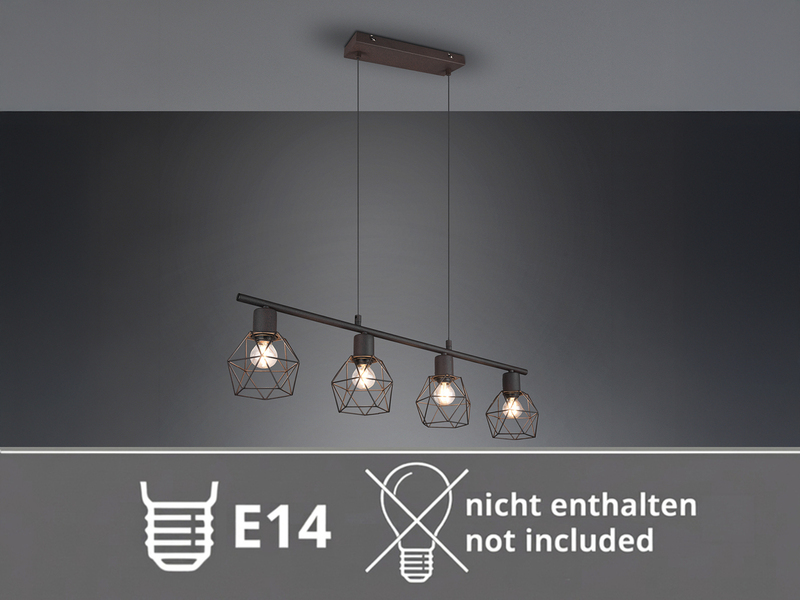 Industrial Pendelleuchte NARDA 4-flammig Metall Rostoptik, Breite 75cm