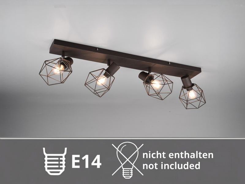 Industrial Deckenstrahler NARDA 4-flammig E14 in Rost-Optik, Breite 70cm