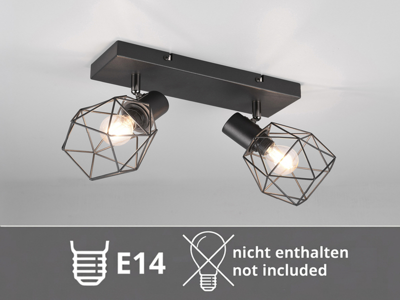 Industrial Deckenstrahler NARDA 2-flammig E14 Metall Schwarz, Breite 30cm