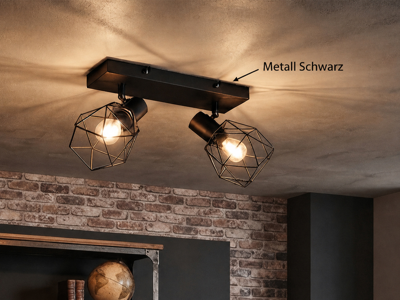Industrial Deckenstrahler NARDA 2-flammig E14 Metall Schwarz, Breite 30cm
