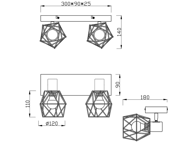 Industrial Deckenstrahler NARDA 2-flammig E14 in Rost-Optik, Breite 30cm