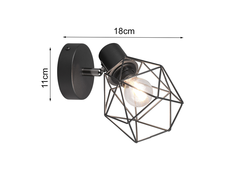 Industrial Wandstrahler NARDA Gitterschirm Schwarz, 1-flammig