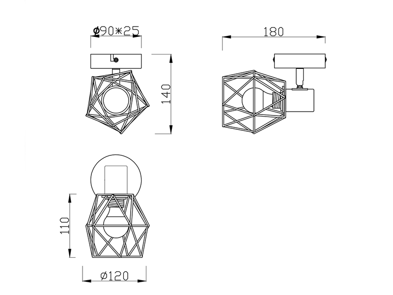 Industrial Wandstrahler NARDA Gitterschirm Rost-Optik, 1-flammig