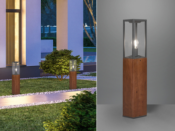 LED Wegeleuchte aus Naturholz mit Aluminium in Anthrazit, Höhe 80cm