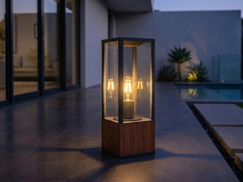LED Sockelleuchte aus Naturholz mit Aluminium in Anthrazit Höhe 40cm