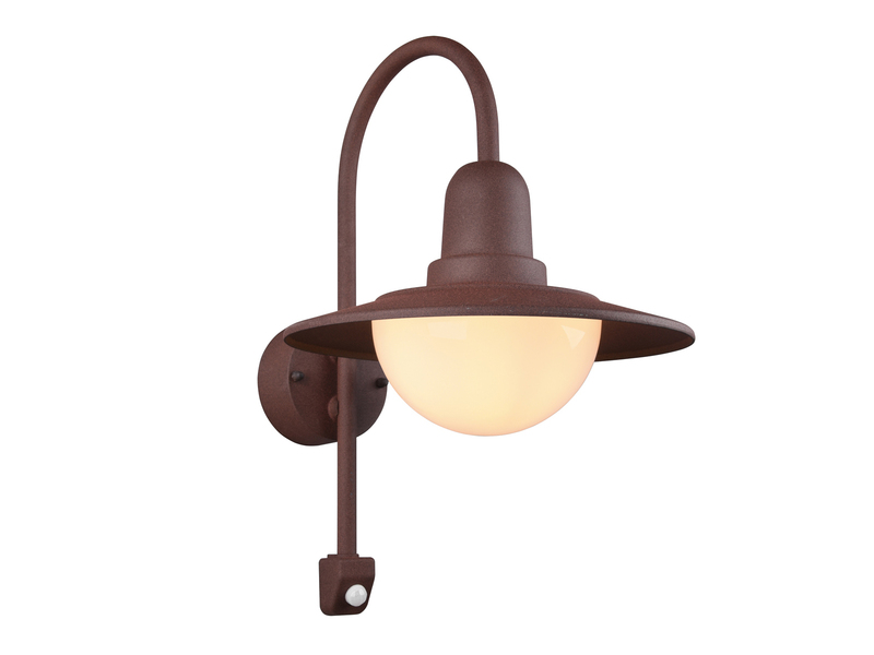 Außenwandleuchte mit Bewegungsmelder & E27 LED Landhausstil Rostoptik, Höhe 45cm