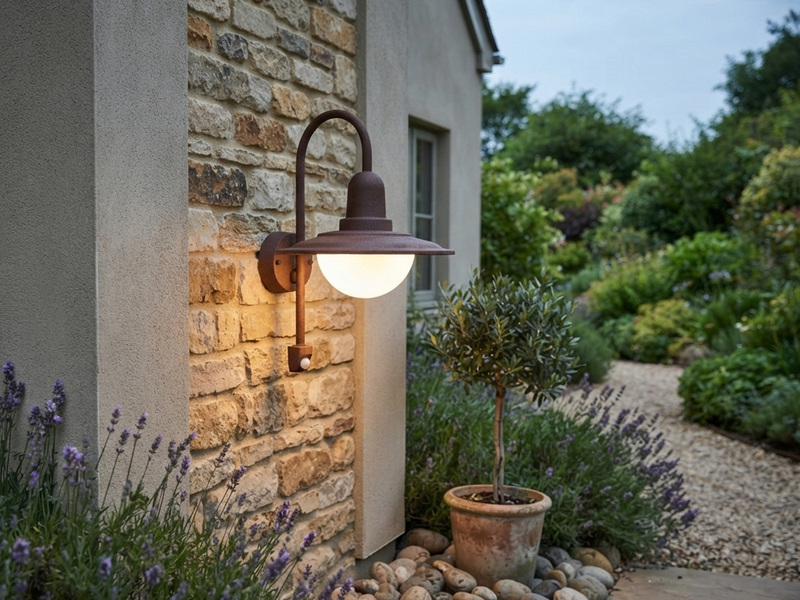 Außenwandleuchte mit Bewegungsmelder & E27 LED Landhausstil Rostoptik, Höhe 45cm
