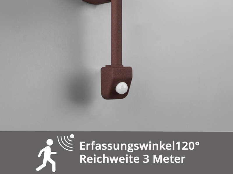 Außenwandleuchte mit Bewegungsmelder & E27 LED Landhausstil Rostoptik, Höhe 45cm