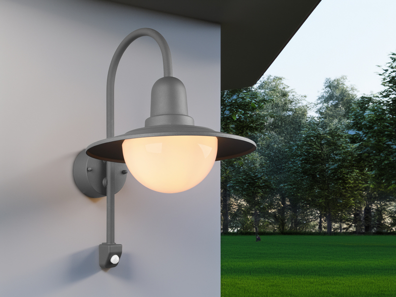 LED Außenwandleuchte mit Bewegungsmelder, Laterne in Anthrazit, Höhe 45,5cm