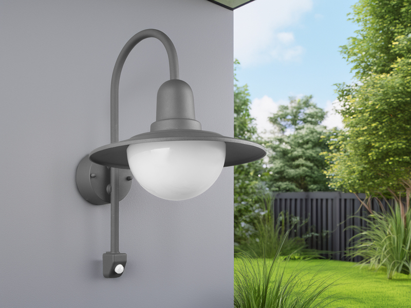 LED Außenwandleuchte mit Bewegungsmelder, Laterne in Anthrazit, Höhe 45,5cm