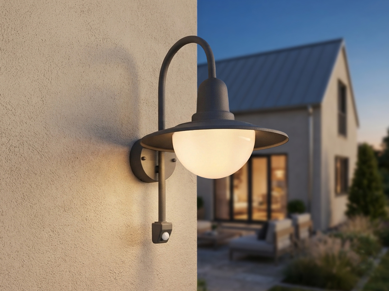 LED Außenwandleuchte mit Bewegungsmelder, Laterne in Anthrazit, Höhe 45,5cm