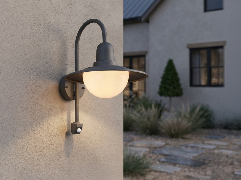 LED Außenwandleuchte mit Bewegungsmelder, Laterne in Anthrazit, Höhe 45,5cm