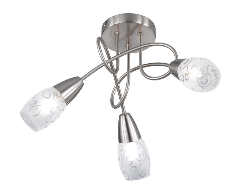 LED Deckenleuchte 3-flammig dimmbar, Silber mit Dekorglas satiniert, Ø 47cm
