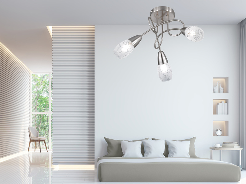 LED Deckenleuchte 3-flammig dimmbar, Silber mit Dekorglas satiniert, Ø 47cm